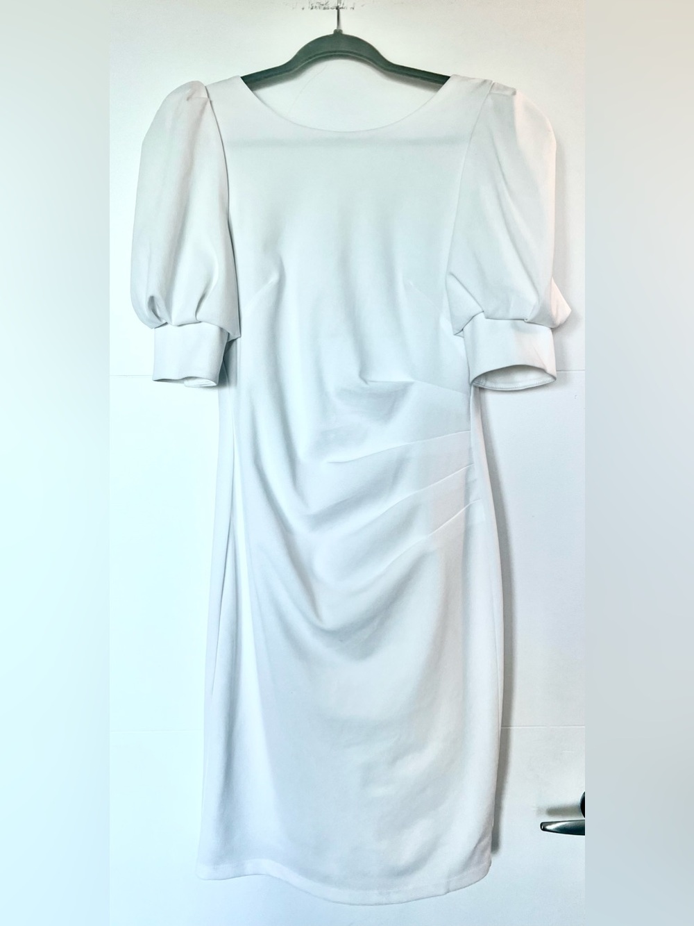Shelby & Palmer White Puff Sleeve Cocktail Ruched Sheath Dress Size 8